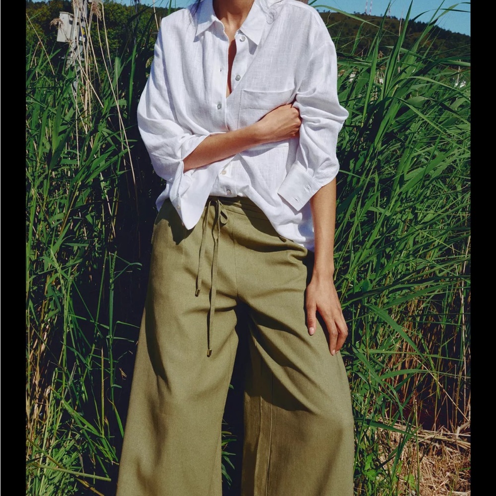 Zara NWT olive green palazzo pants ZW collection